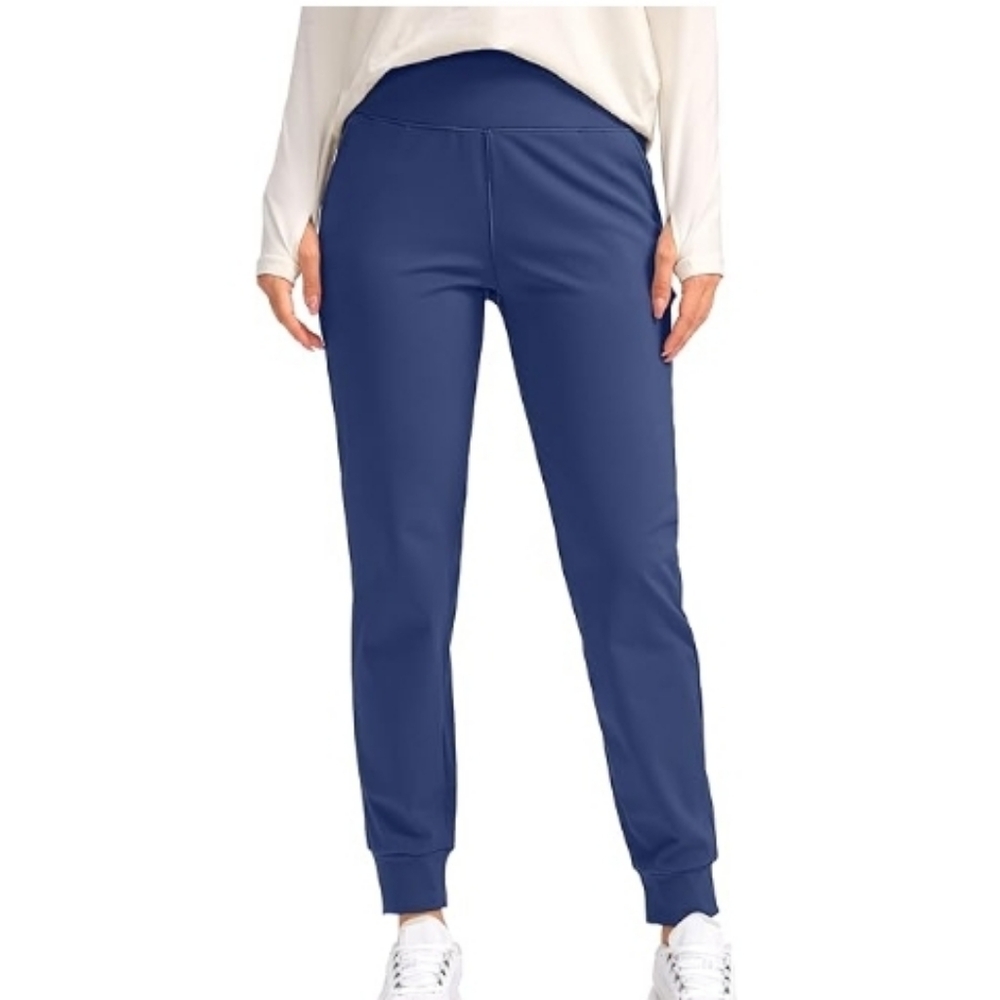 Fleece Lined Joggers High Waisted Thermal Winter Running Sweatpants Blue